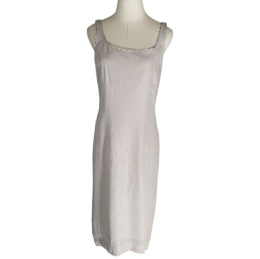 Dana Buchman Metallic Silver Thread Square Neck Midi Dress 8 Party Drinks Events